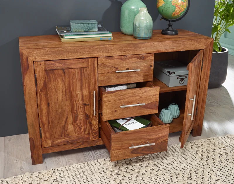Sideboard – Massivholz, 3 Schubladen, 2 Türen, Landhausstil