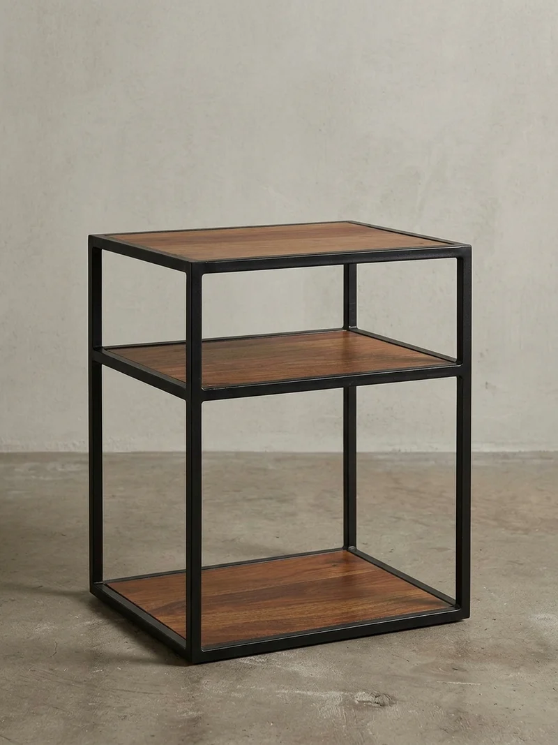 Nachttisch – Massivholz, 40x50x35 cm, 3 Ablagen, Industrial-Stil