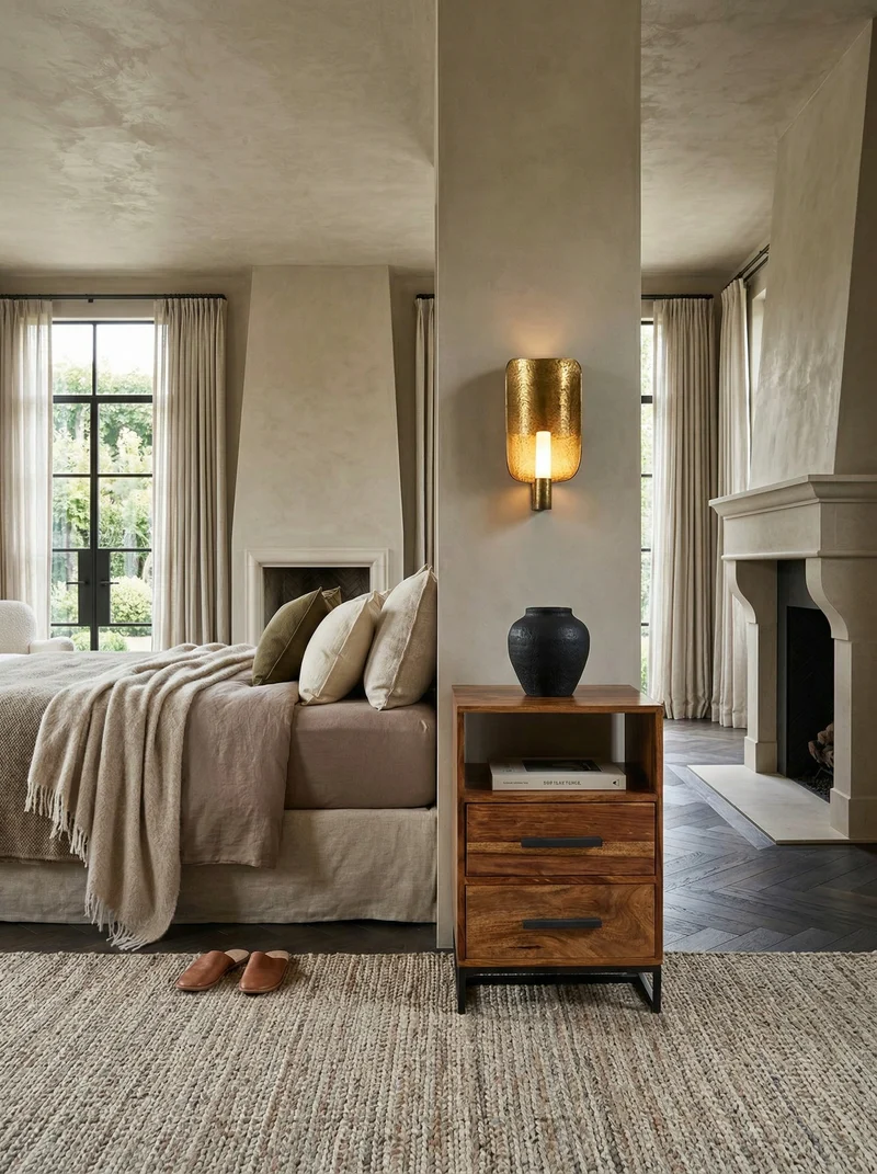 Nachttisch – Massivholz/Metall, Industrial-Stil, für Boxspringbett