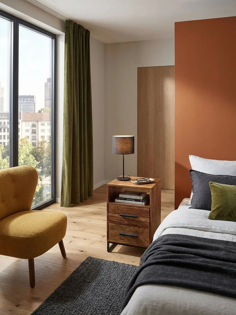 Nachttisch – Massivholz/Metall, Industrial-Stil, für Boxspringbett