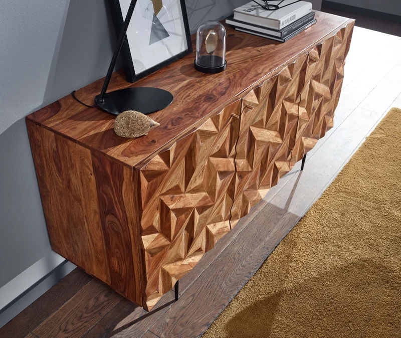 Sideboard – "Metallux", Massivholz, braun, 3D-Oberfläche, modern