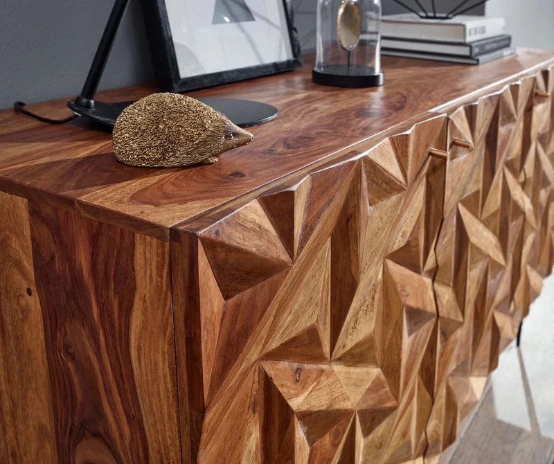 Sideboard – "Metallux", Massivholz, braun, 3D-Oberfläche, modern