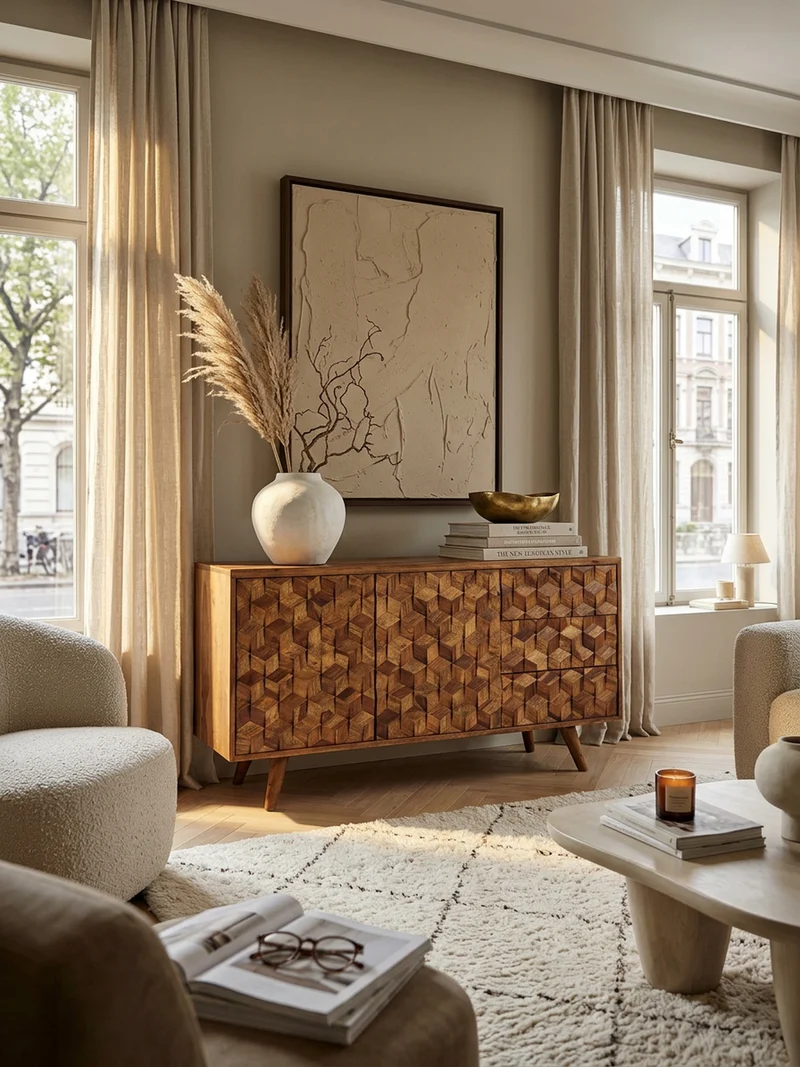 Sideboard – Massivholz, 138x76x45 cm, mit Türen und Schubladen
