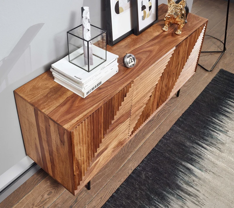 Sideboard – Massivholz/Metall, 148x72x40 cm, modern, 3 Türen