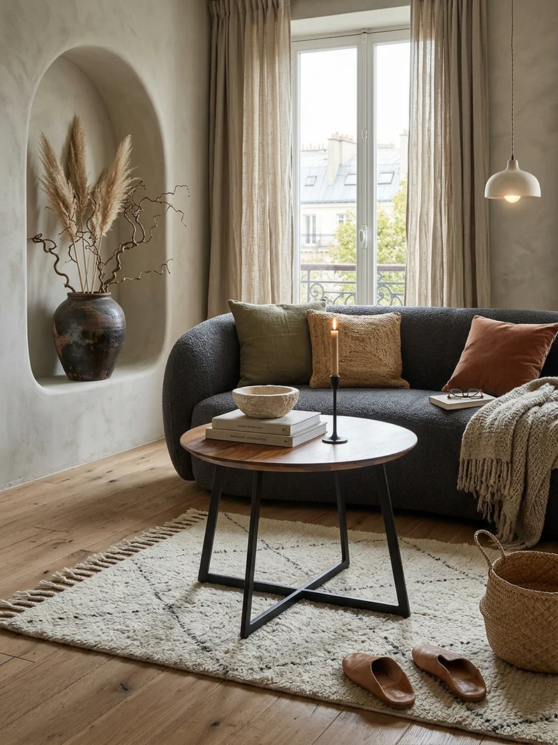 Couchtisch Rund, Sheesham Massivholz, Modernes Design, Maße 60x60x45 cm