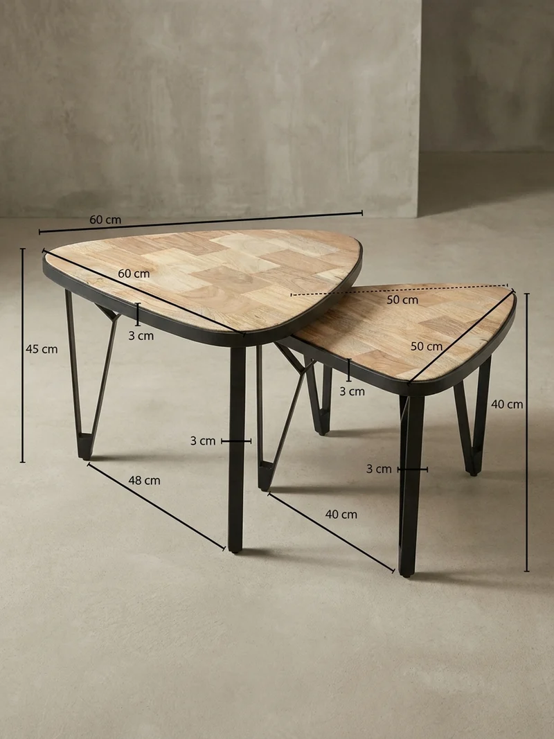 Couchtisch Set – Massivholz Metall Braun Schwarz platzsparend Industrial