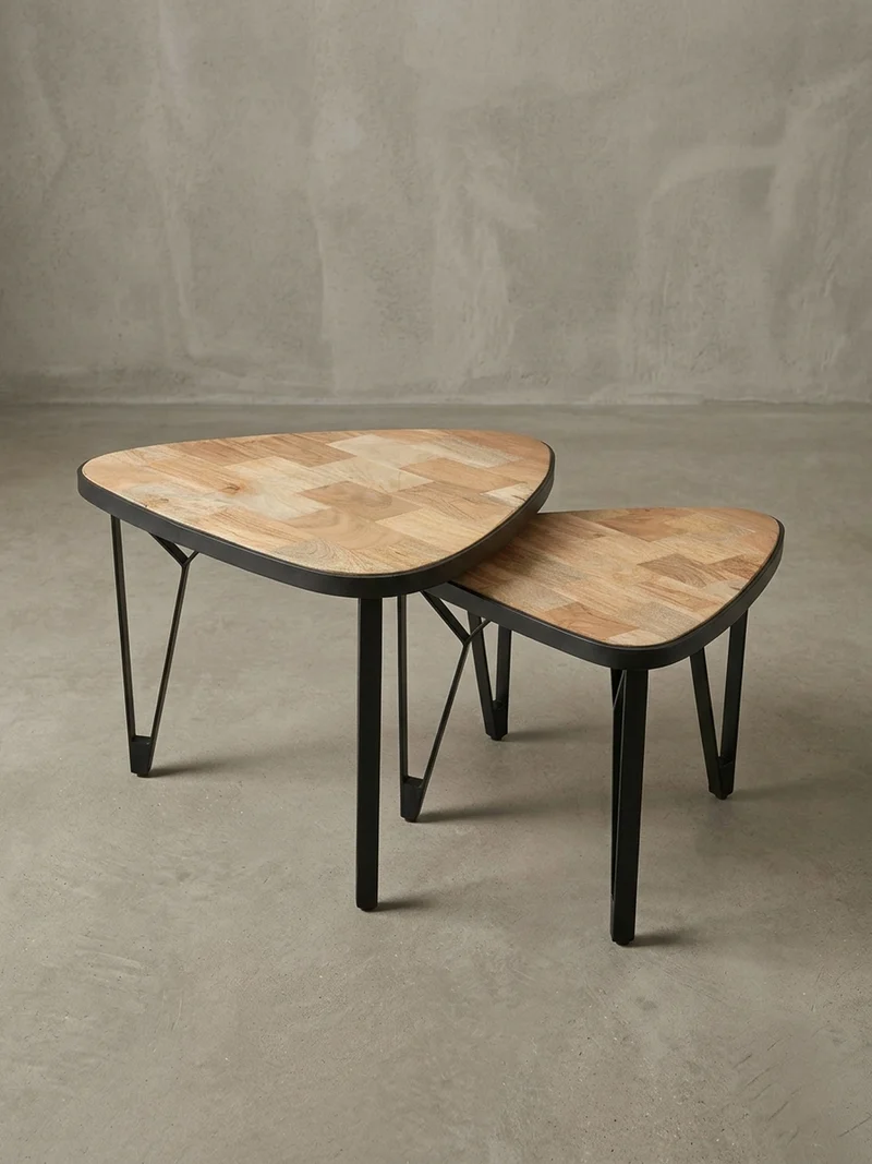 Couchtisch Set – Massivholz Metall Braun Schwarz platzsparend Industrial