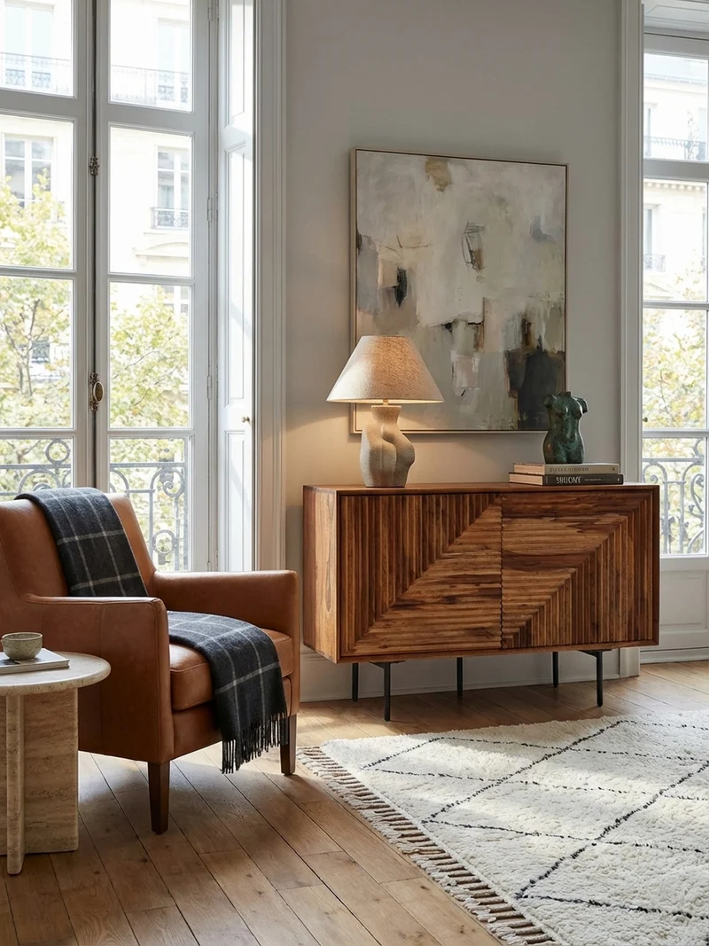 Sideboard – "Harmony", Massivholz mit Metalldetails, viel Stauraum