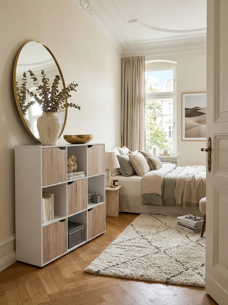 Regal – Weiß/Sonoma, 89x91x29 cm, 9 Fächer, für Bücher und Deko
