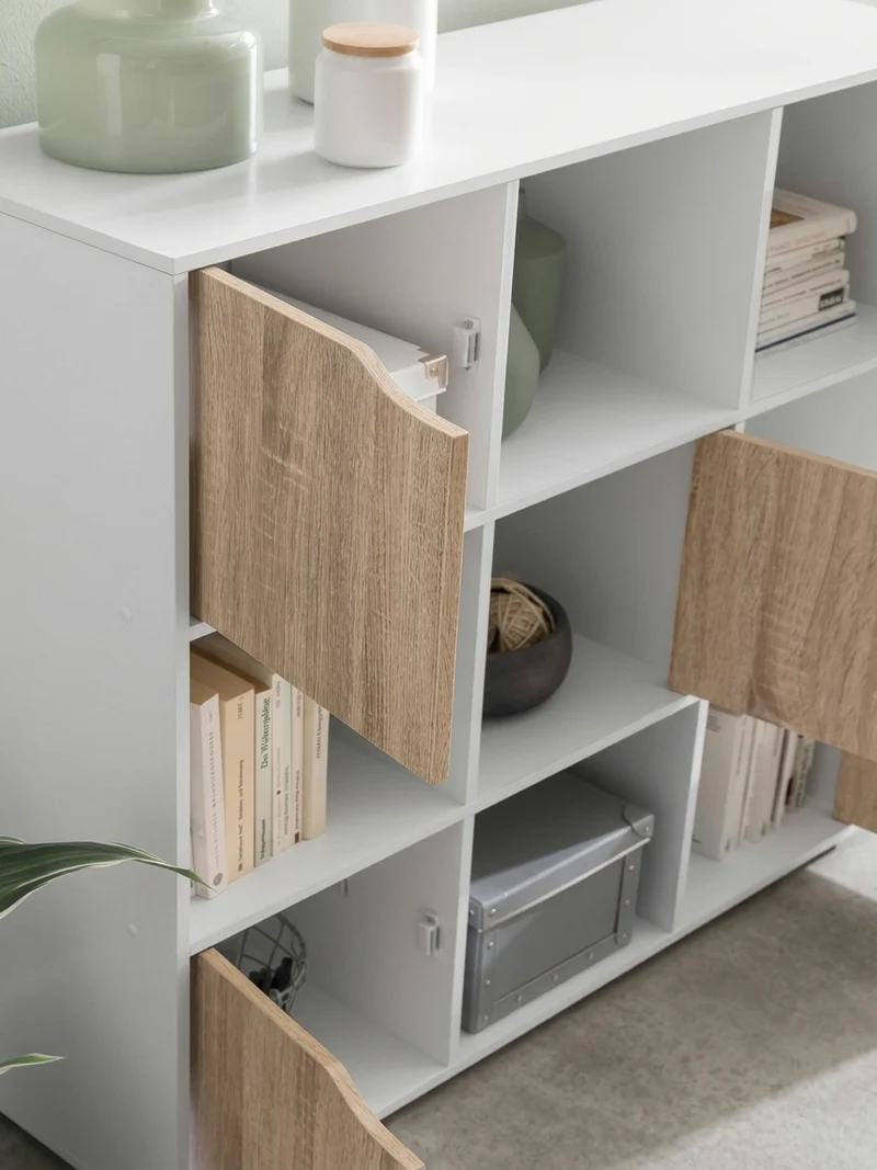 Regal – Weiß/Sonoma, 89x91x29 cm, 9 Fächer, für Bücher und Deko