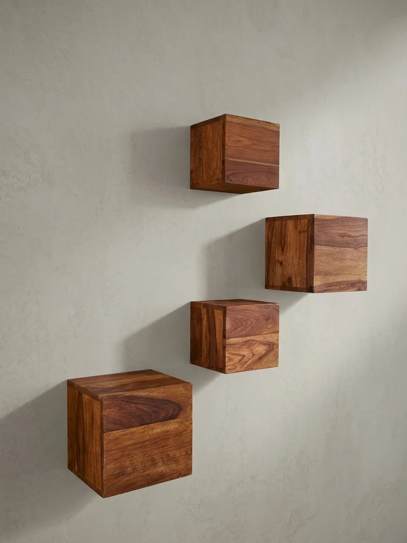 Wandregal Massivholz Modern Stil 4er Set Cubes Design verschiedene Größen