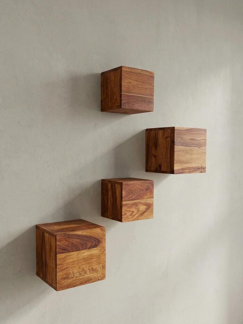 Wandregal Massivholz Modern Stil 4er Set Cubes Design verschiedene Größen