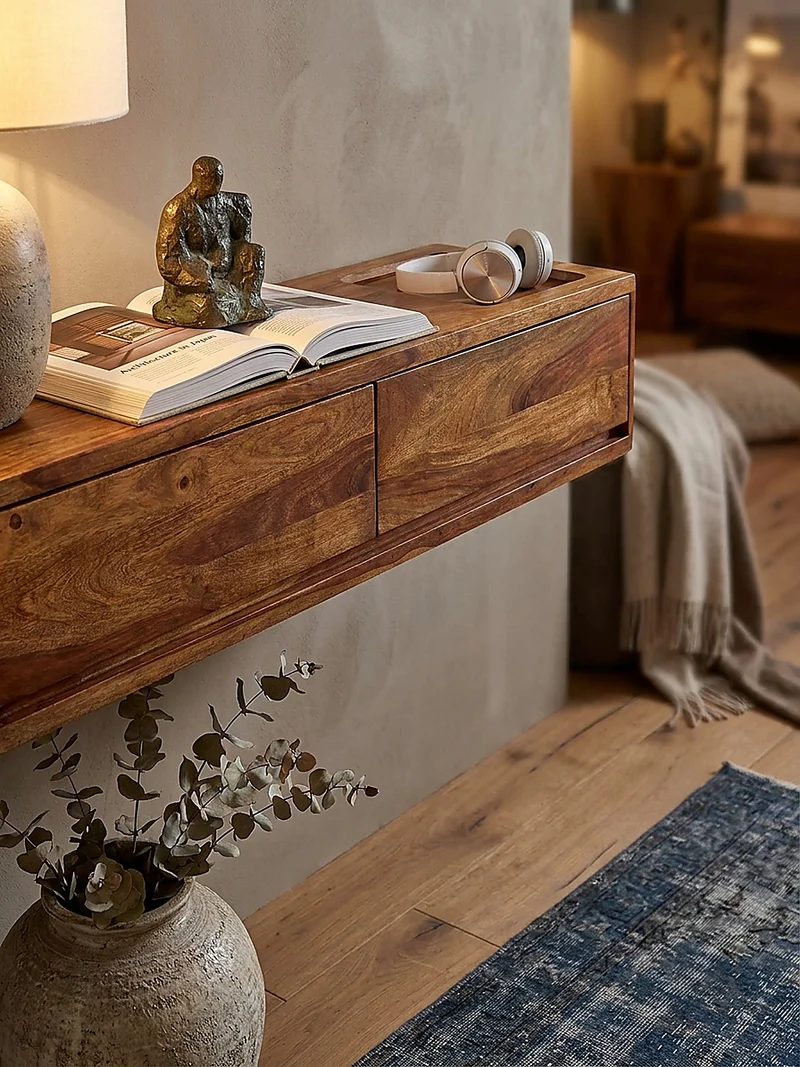 Lowboard Hängend Massivholz Modern Stil mit 2 Schubladen