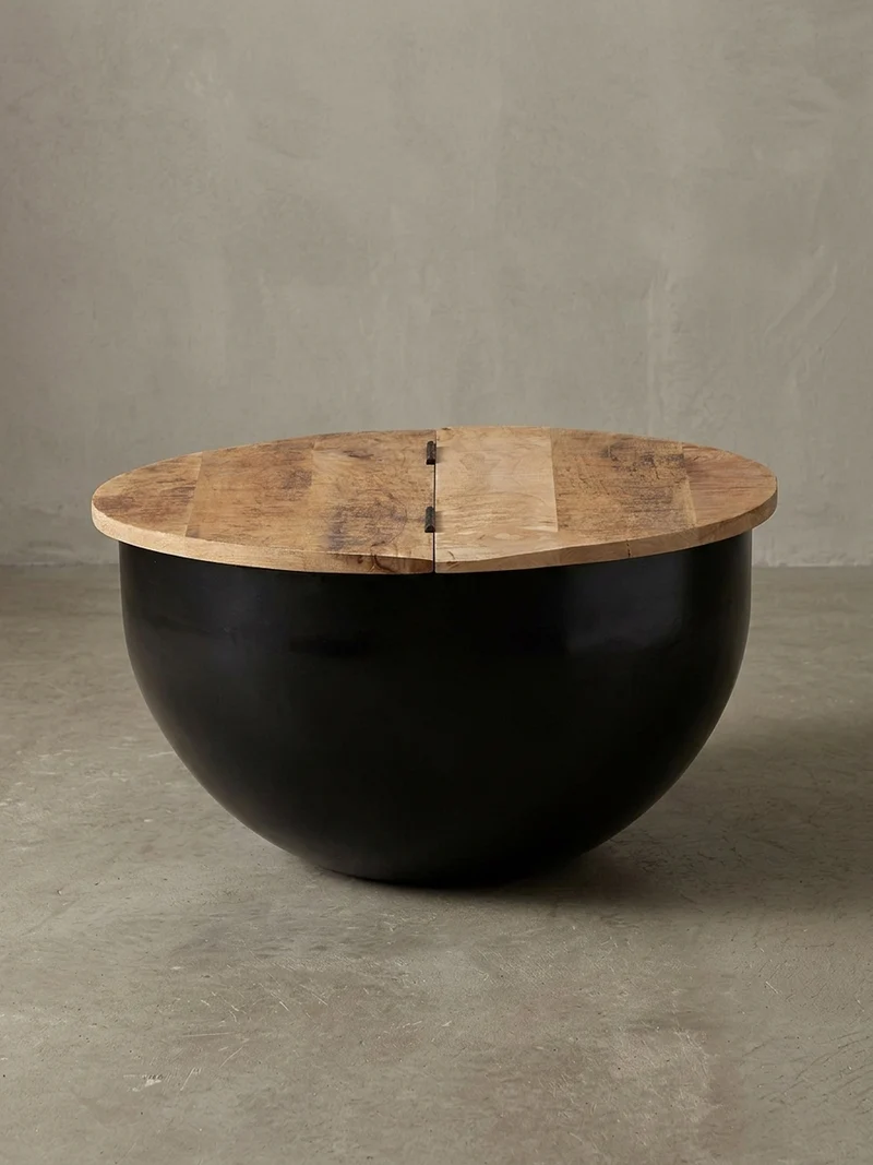 Couchtisch Industrial-Style Mango-Holz mit Metall, Aufklappbarer Stauraum