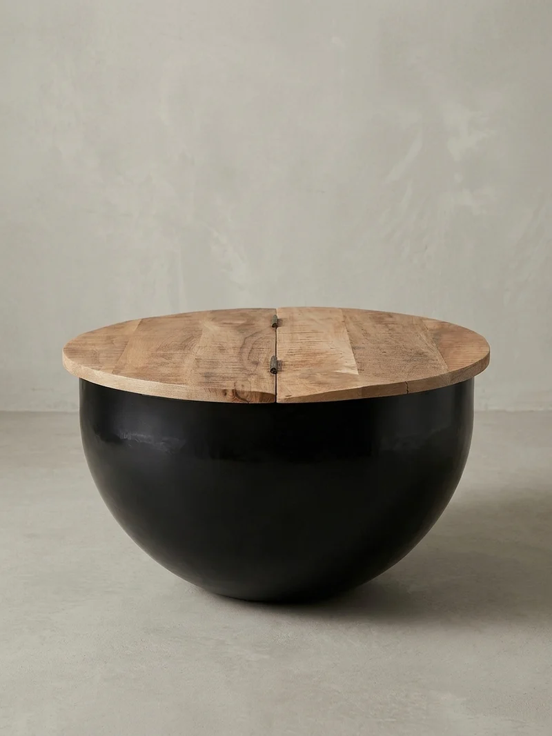 Couchtisch Industrial-Style Mango-Holz mit Metall, Aufklappbarer Stauraum