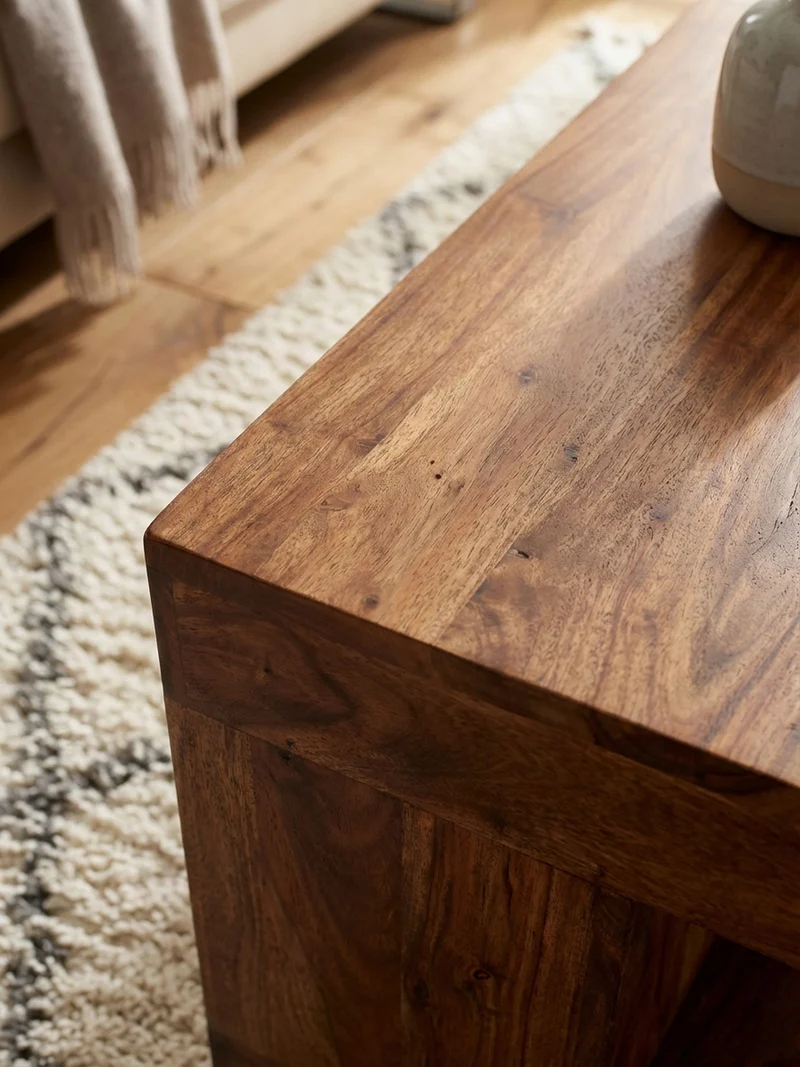 Couchtisch Sheesham Massivholz, 90x60 cm, Einzigartige Maserung, 30 kg Belastbarkeit