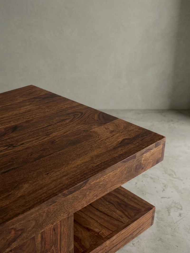 Couchtisch Sheesham Massivholz, 90x60 cm, Einzigartige Maserung, 30 kg Belastbarkeit