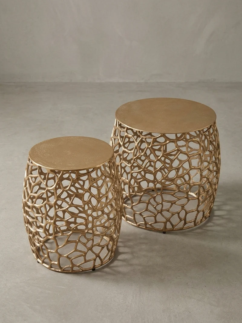 Satztisch Set – 2-teilig Aluminium Gold handgefertigt Aststruktur