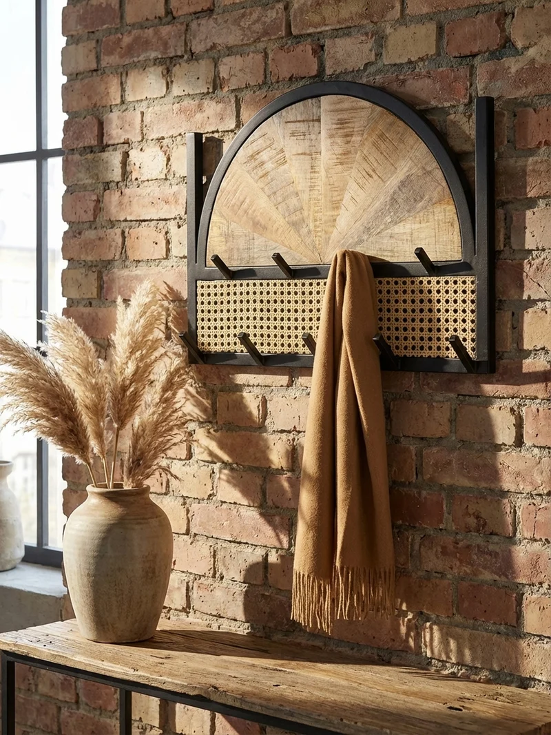 Wandgarderobe Mango Massivholz Rattan Metall Modern