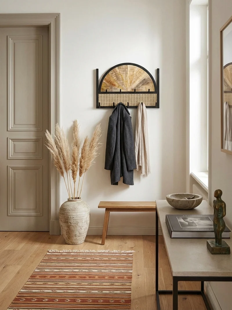 Wandgarderobe Mango Massivholz Rattan Metall Modern