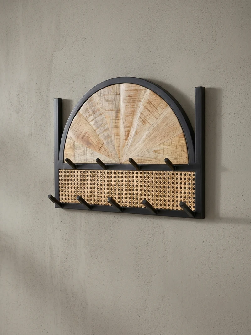 Wandgarderobe Mango Massivholz Rattan Metall Modern
