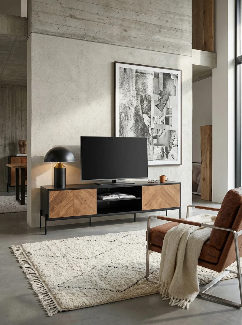 Lowboard Modern Stil mit V-Muster für 70-Zoll Fernseher