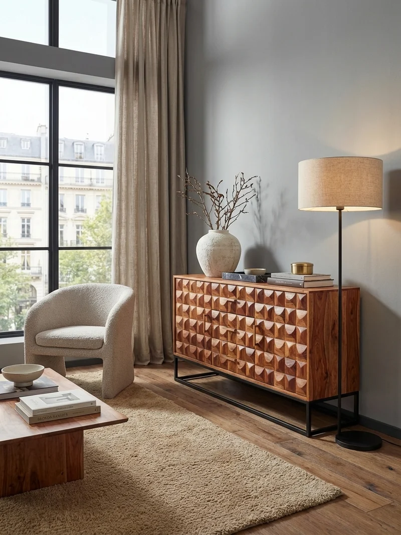 Sideboard – Massivholz, 145x81x45 cm, Industrial-Stil, Metallgestell