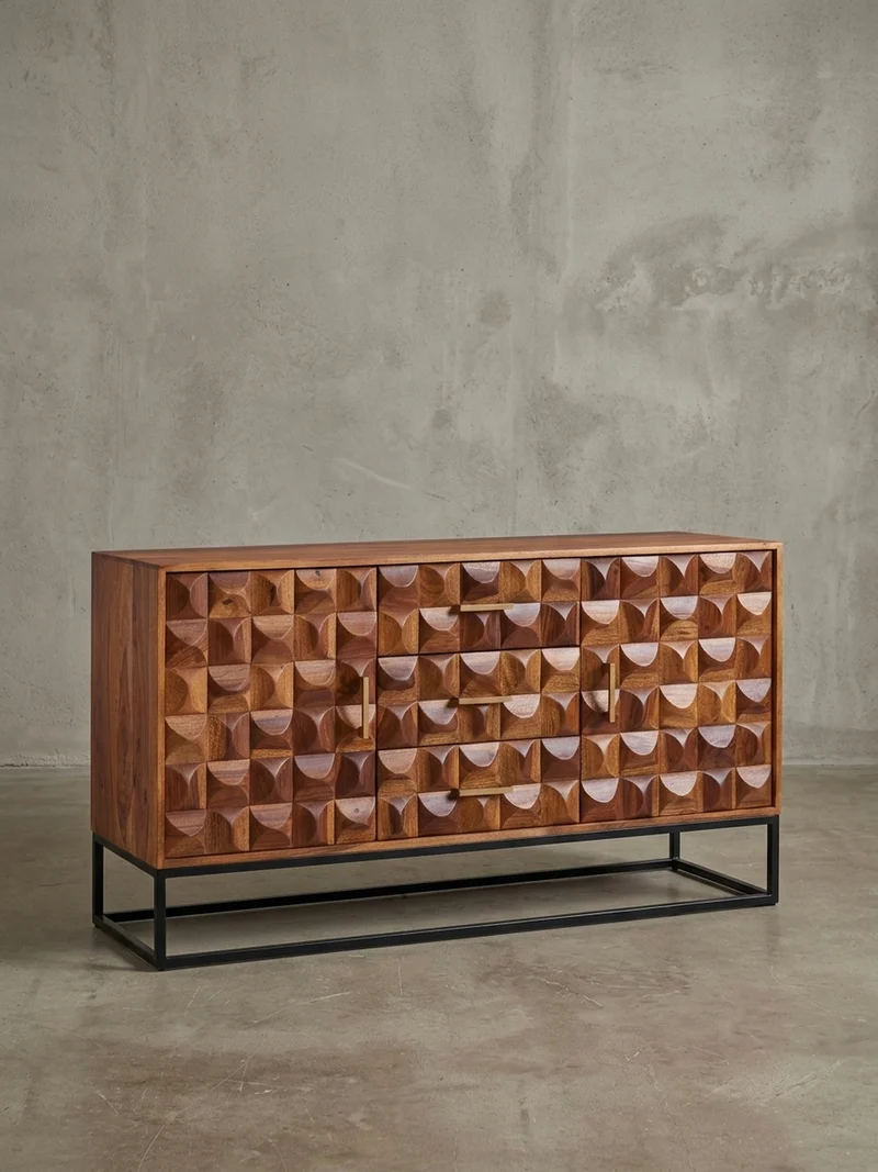 Sideboard – Massivholz, 145x81x45 cm, Industrial-Stil, Metallgestell