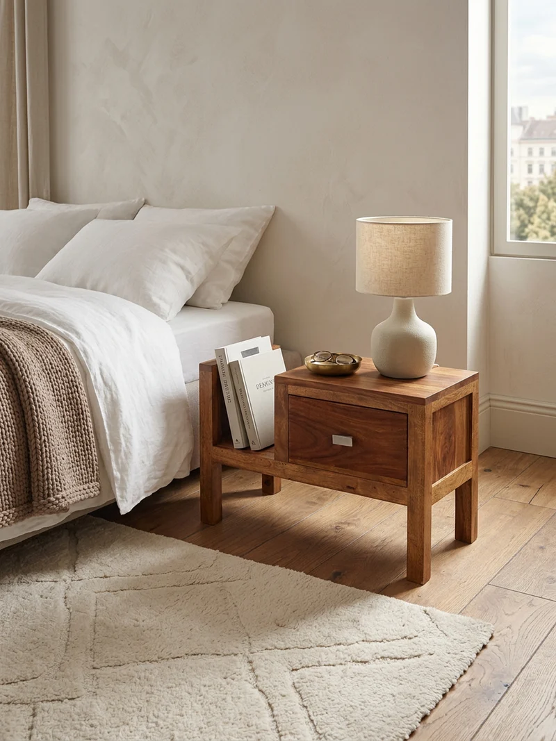 Nachttisch – Massivholz, Landhausstil, Schublade & Ablage