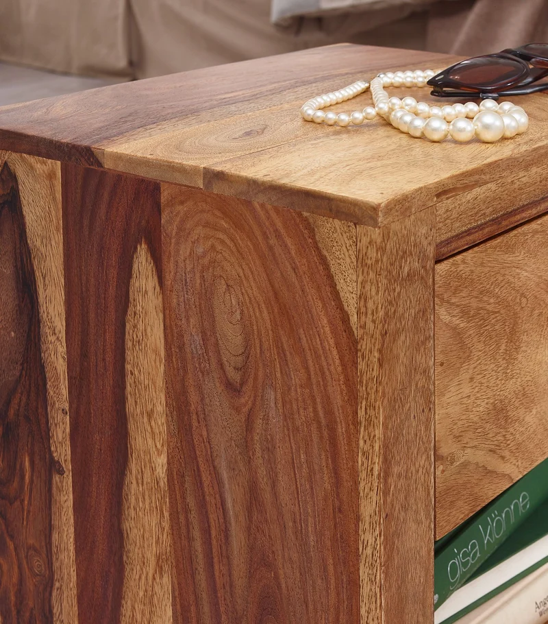Nachttisch – Massivholz, Landhausstil, Ablage & Schublade, Griff verchromt