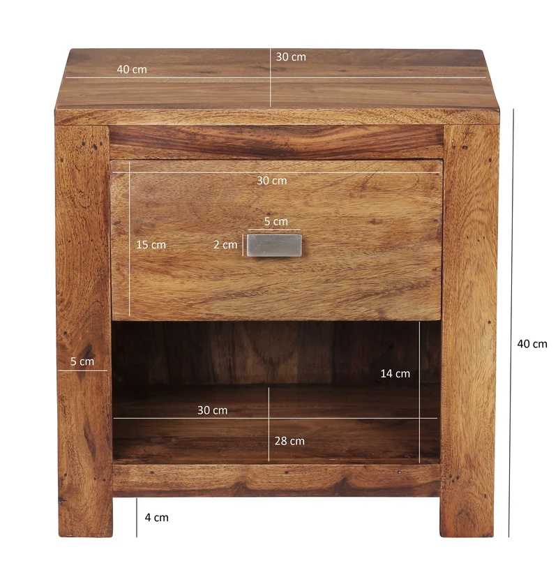 Nachttisch – Massivholz, Landhausstil, Ablage & Schublade, Griff verchromt