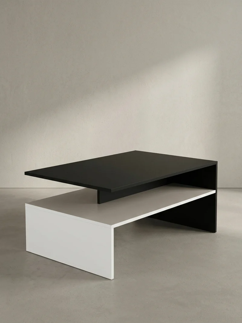 Couchtisch Zweifarbig Schwarz Weiß, 90x60 cm, Melaminharzbeschichtet