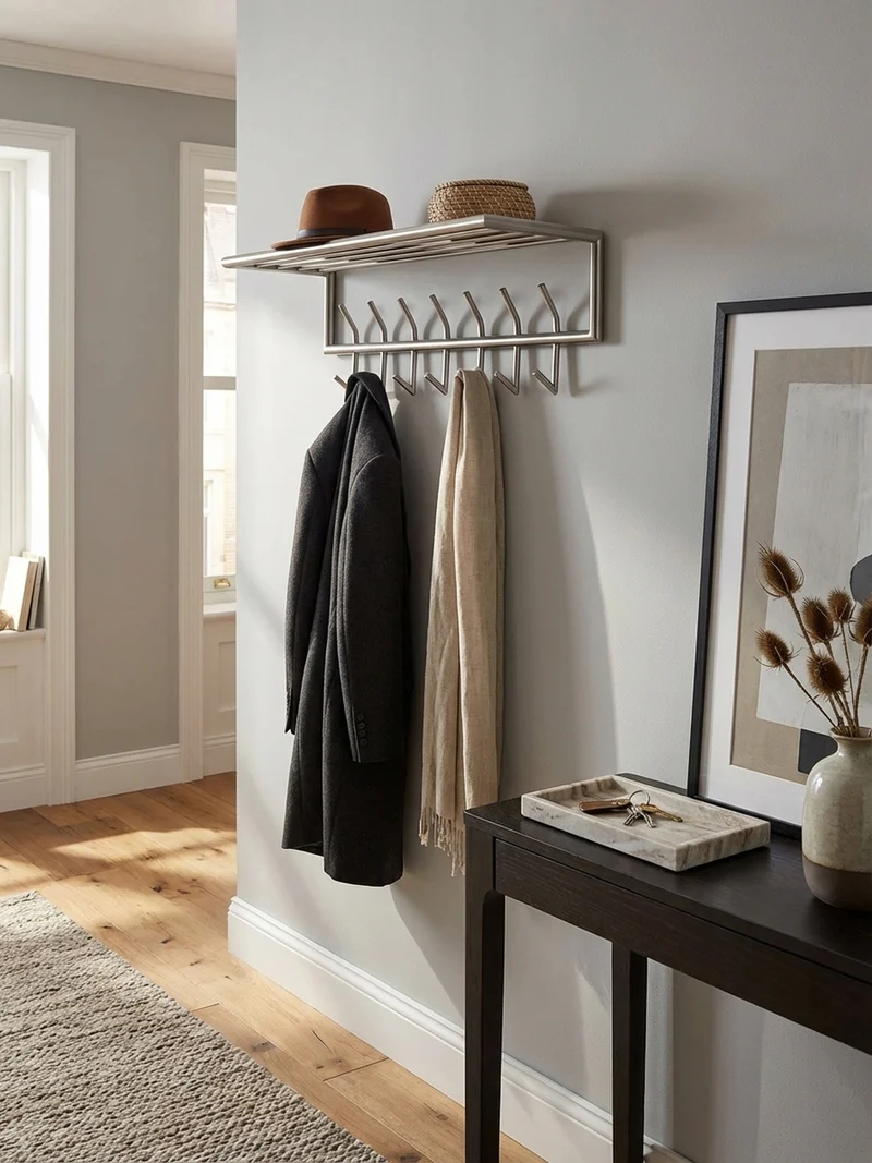 Wandgarderobe Metall Silber Modern mit Aufbewahrungsmöglichkeiten