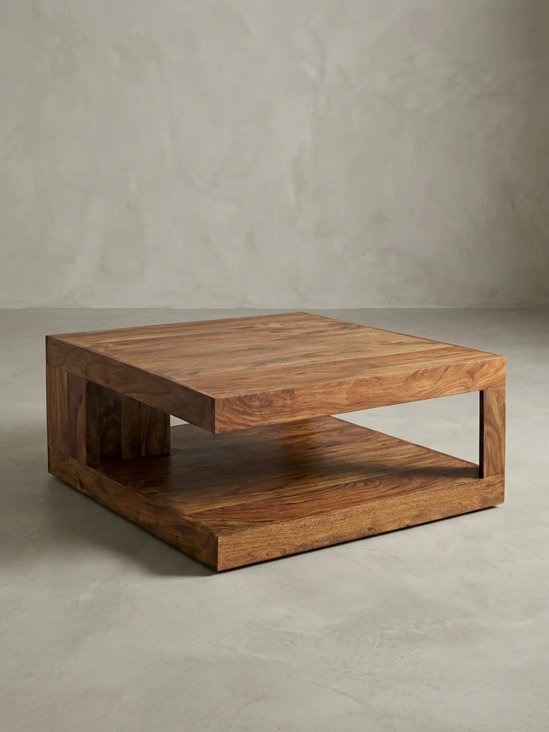Couchtisch Sheesham Massivholz, Quadratisch, Maße 90x90 cm, Einzigartiges Unikat