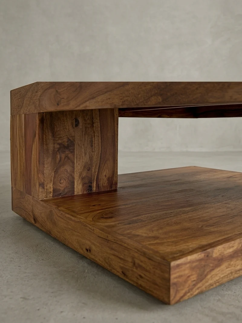 Couchtisch Sheesham Massivholz, Quadratisch, Maße 90x90 cm, Einzigartiges Unikat
