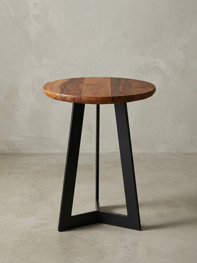 Beistelltisch – Holz Metall Braun Schwarz 40x40 cm Industrial Maserung