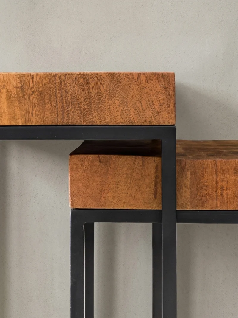 Beistelltisch Set – 2-teilig Massivholz Metall handgefertigt Industrial