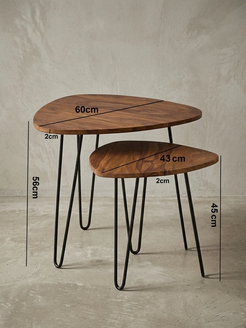 Beistelltisch Set – 2-teilig Massivholz Metall Industrial