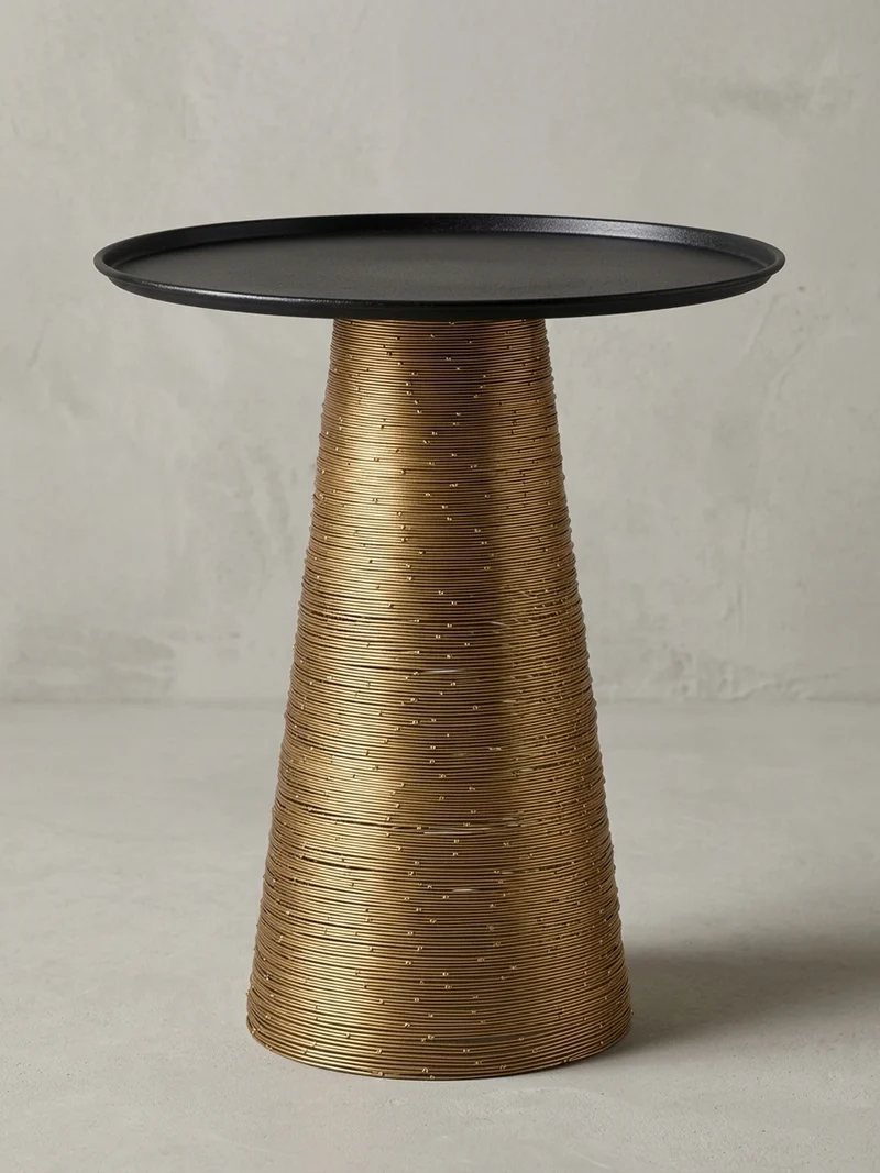 Beistelltisch – Rund Aluminium Schwarz Gold Muster handgefertigt 40x40 cm