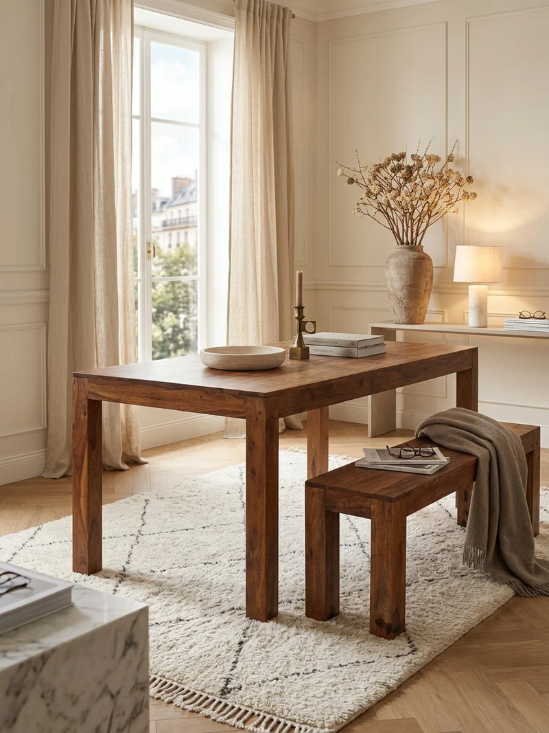 Esstisch Massivholz Modern 140x80 cm mit stabilen Standbeinen und einfacher Pflege