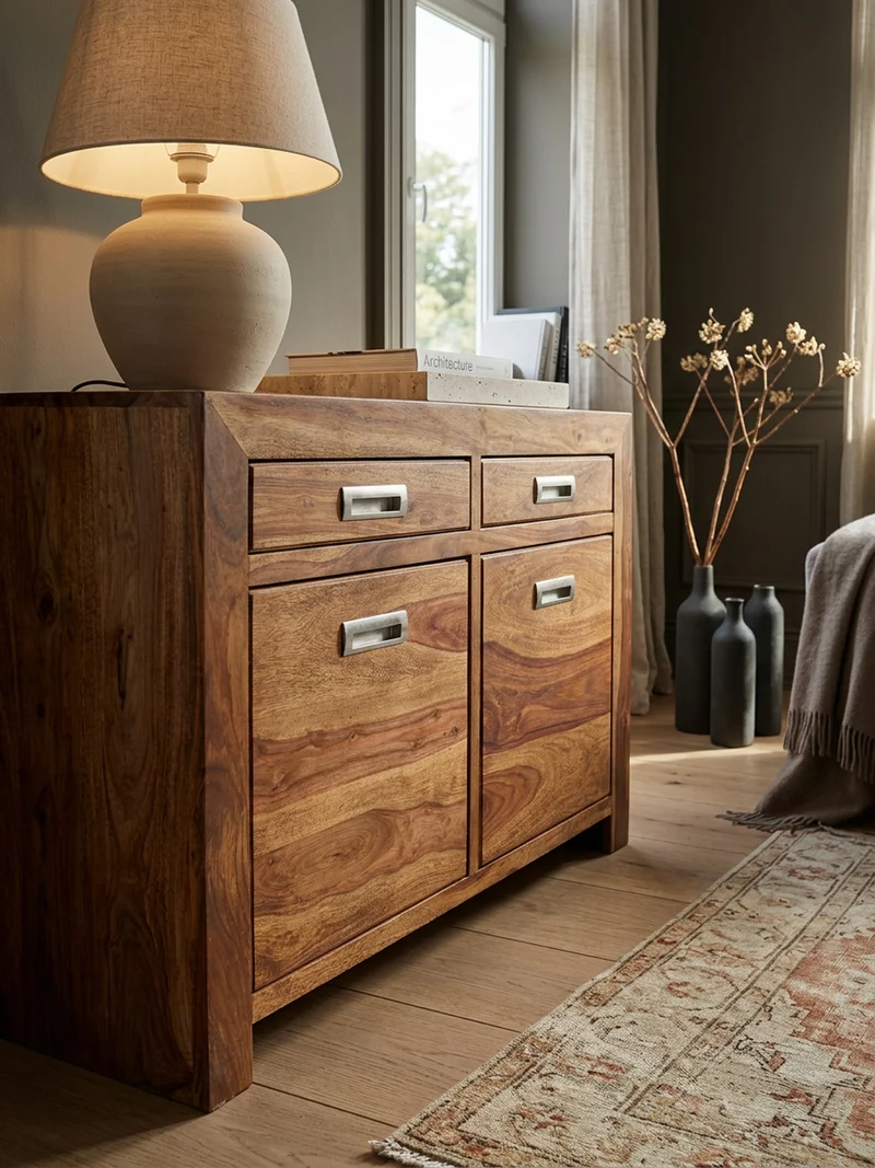 Sideboard – Massivholz, 90 cm, 2 Türen, Schubladen, viel Stauraum