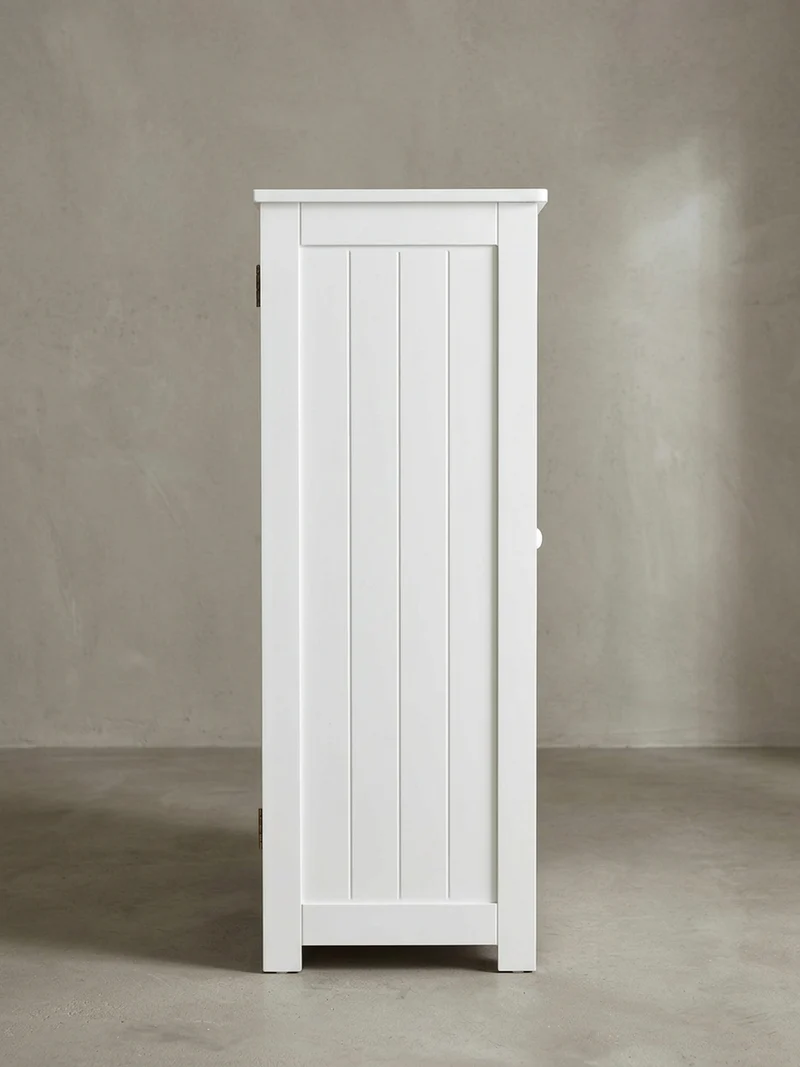 Badschrank Weiß 30x83x30 cm im Landhausstil aus MDF mit 4 Schubladen