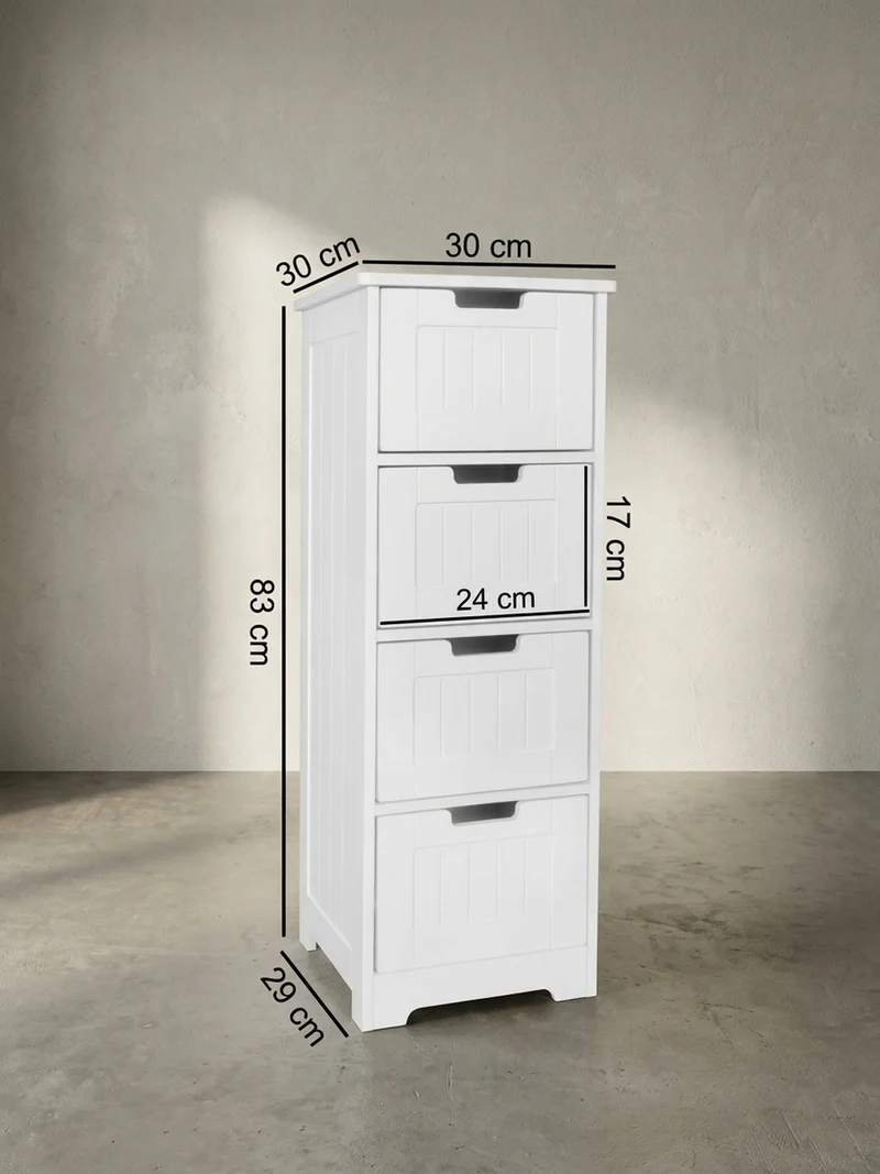 Badkommode Weiß 30x83x30 cm im Landhausstil mit 4 Schubladen und Ablagefläche