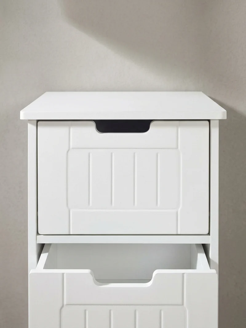 Badkommode Weiß 30x83x30 cm im Landhausstil mit 4 Schubladen und Ablagefläche