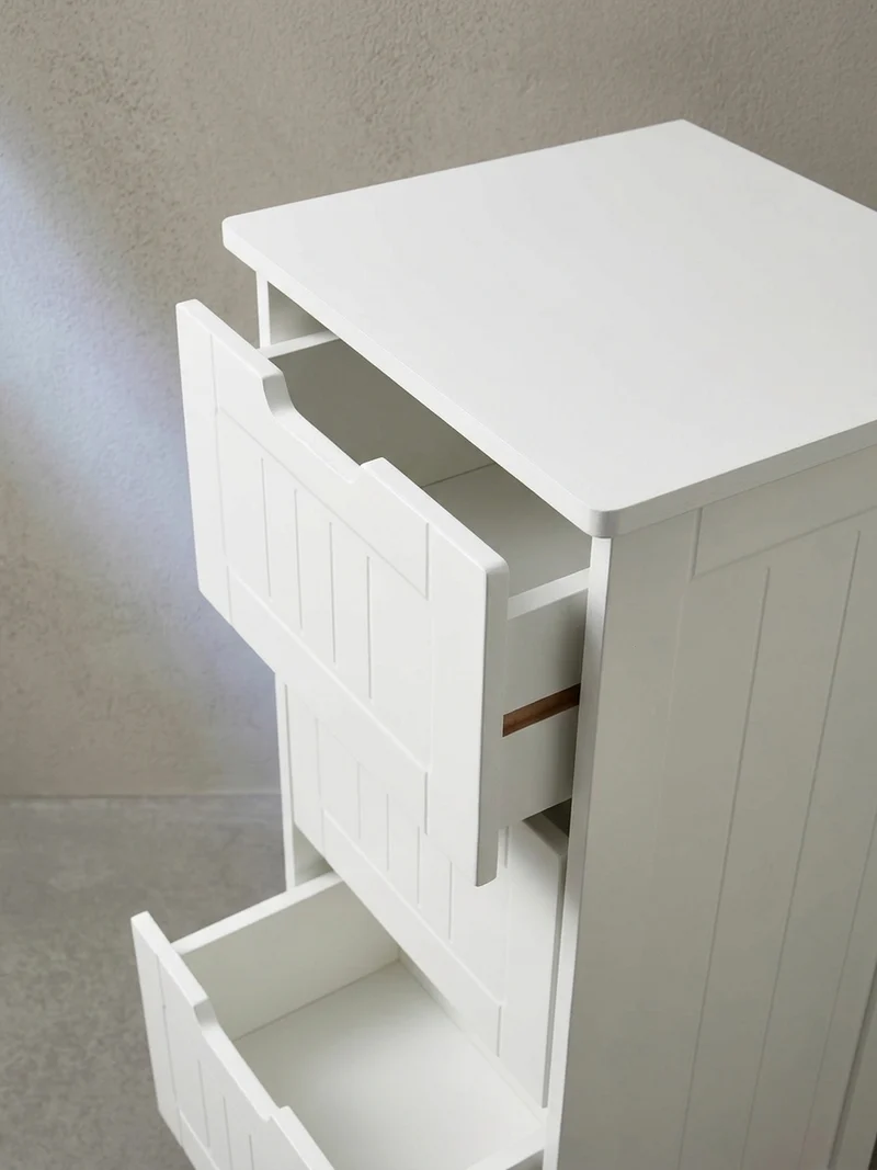 Badkommode Weiß 30x83x30 cm im Landhausstil mit 4 Schubladen und Ablagefläche