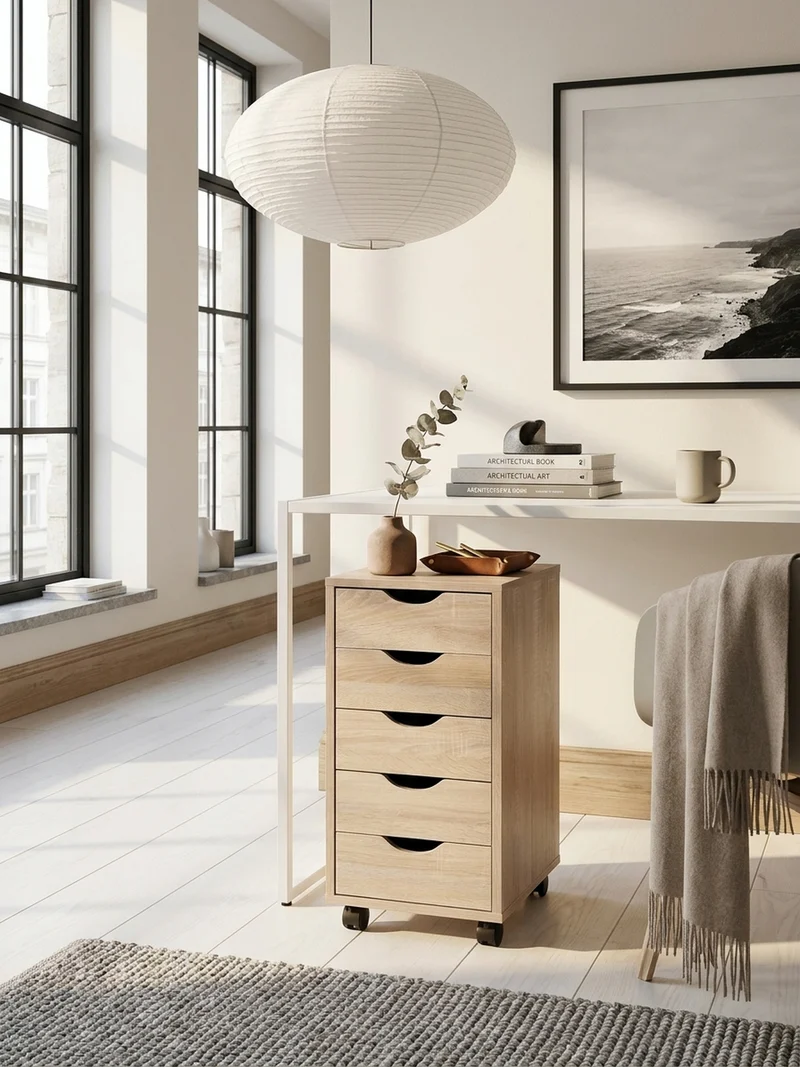 Rollcontainer – MDF-Holz, Sonoma, 5 Schubladen, Rollen, für Büro oder Wohnzimmer