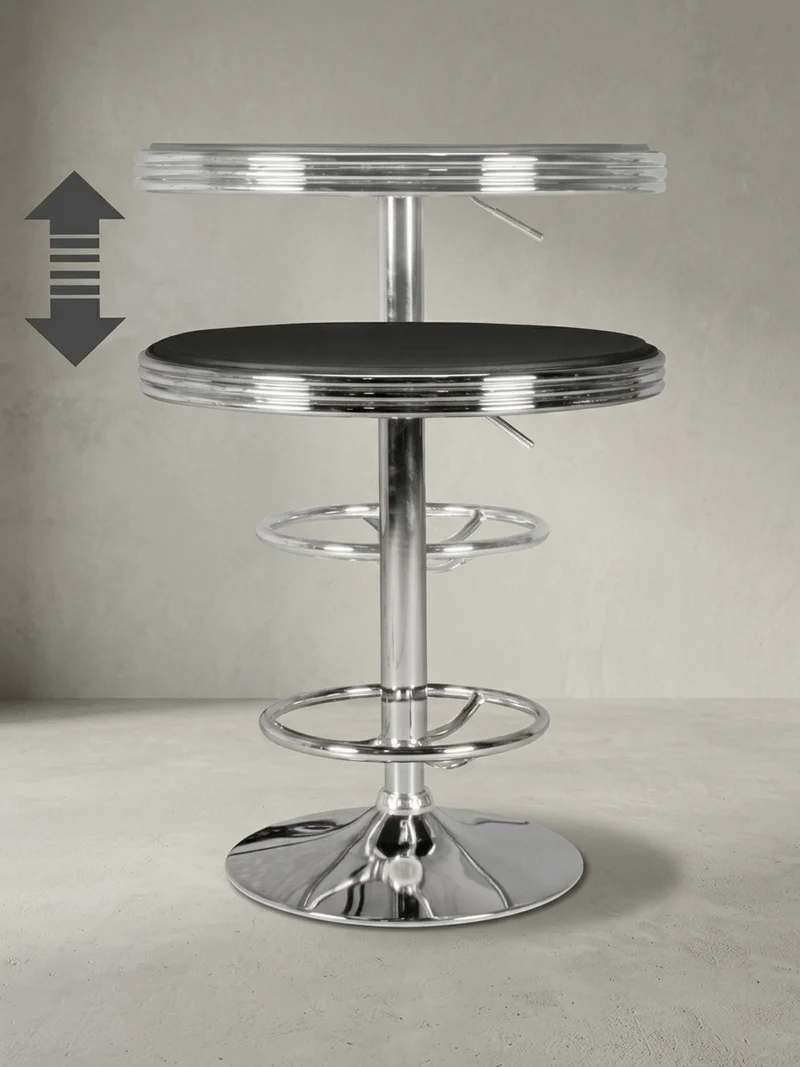 Bartisch – Retro-Stil, höhenverstellbar, Aluminiumoptik, Kunstleder