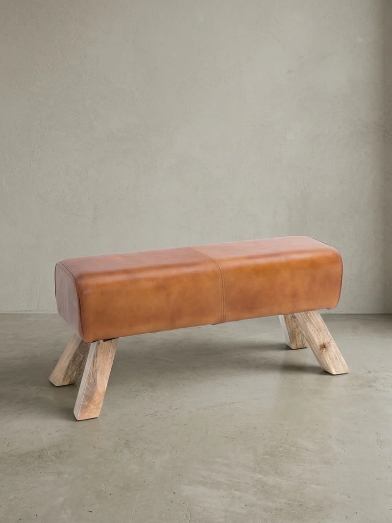 Sitzhocker – Leder/Mango-Holz, 90x30x43 cm, Braun