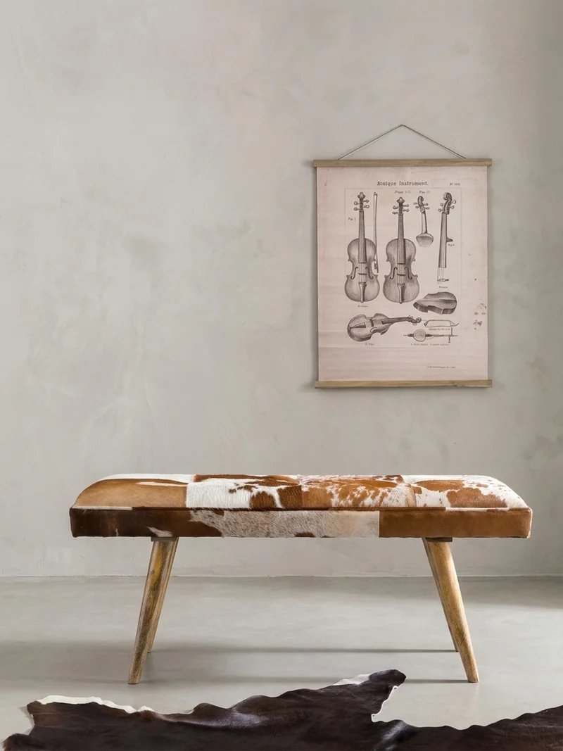Sitzbank – Ziegenfell/Leder, Landhausstil, Mango Holz, 220 kg Belastbarkeit