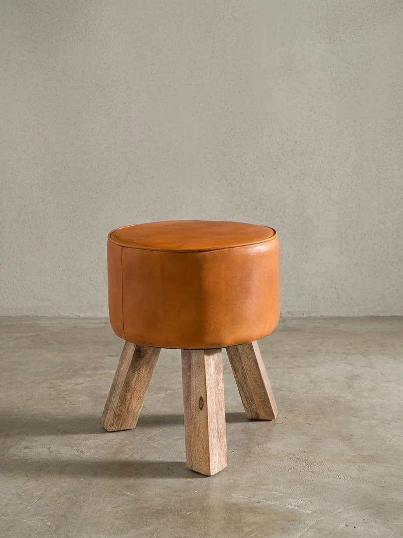 Sitzhocker – Ziegenleder/Holz, 45 cm, Country-Stil